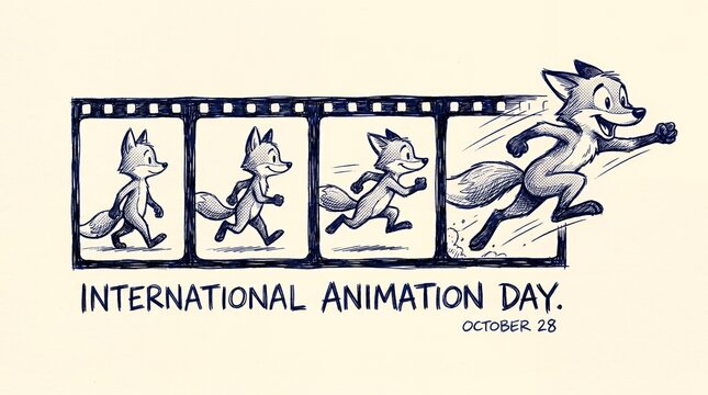 Cartoon fox in film strip for International Animation Day.