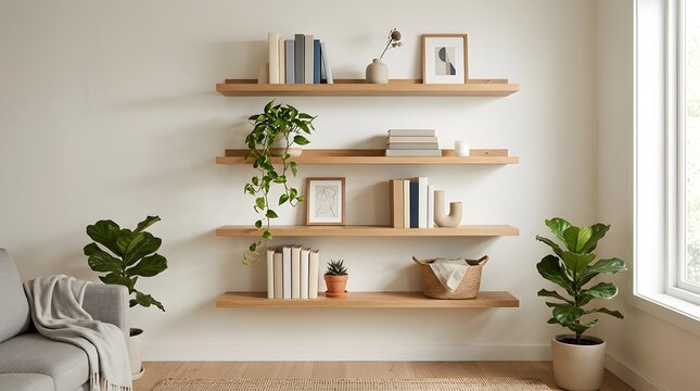 Modern wooden wall shelves