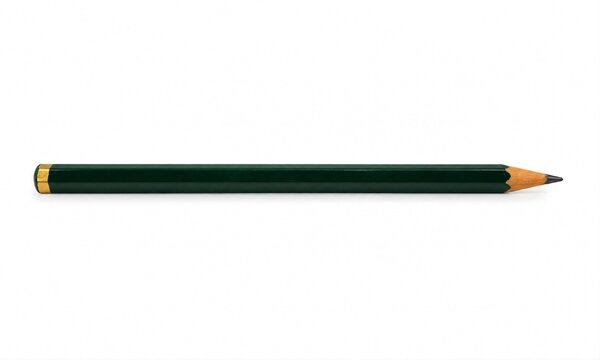 Dark green wooden graphite pencil placed horizontally isolated on white background
