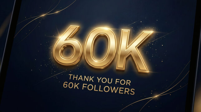 60K Followers Thank You Celebration Banner With Gold Metallic Numbers And Social Media Appreciation