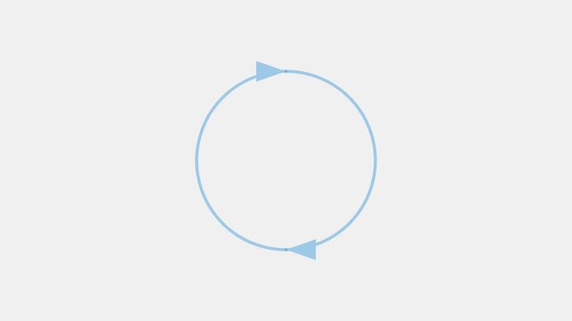 Minimalist light blue circular arrow reload icon graphic symbol isolated on plain white background representing continuous loop or process