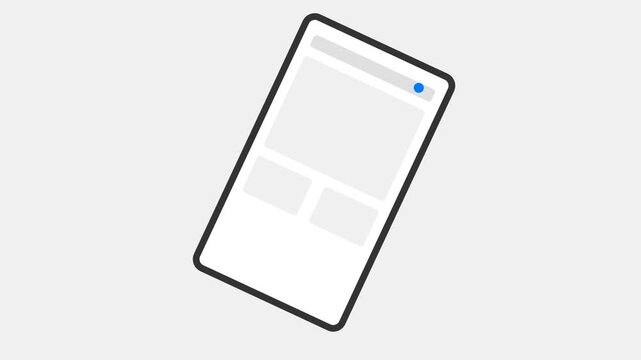 Minimalist isometric vector graphic of a modern smartphone with a clean user interface wireframe mockup on a light gray background