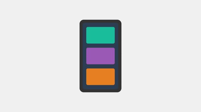 Minimalist vector icon featuring a vertical panel with green purple and orange rectangular blocks isolated on light background
