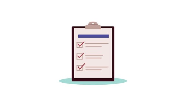 Animated clipboard with checklist and checkboxes being marked with red ticks, representing task completion.