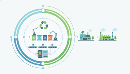 Fototapeta premium Industrial recycling process and factory automation workflow