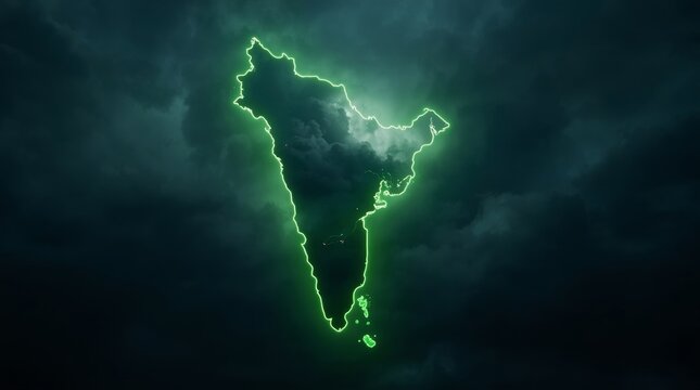Glowing green lightning storm over dark clouds dramatic night sky illumination