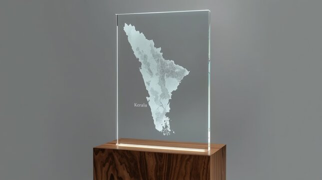 Elegant acrylic display showcasing laser etched regional map on wooden base with illuminated laser