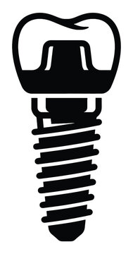Black dental implant icon showing a tooth structure for medical design