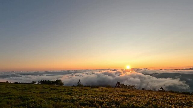 Sunrise Peaking Over Clouds on an Open Bald in the Roan Highlands Tennessee
