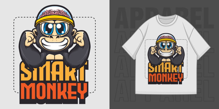 HAND DRAWING SMART KINGKONG ILLUSTRATION T-SHIRT APPAREL PRINTING DESIGN