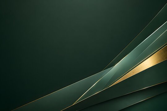 深緑とゴールドの幾何学的なラインを重ねた高級感のある抽象背景