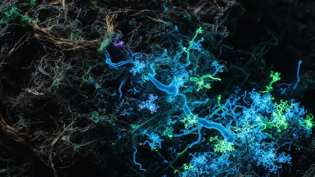 Mystical Bioluminescent Network - A Glimpse into the Subterranean World.