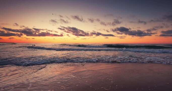 Orange Sunset Over Ocean Horizon tropical summer sunrise