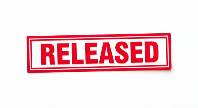 Released red stamp with white background signifying an official document