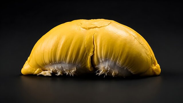 Fresh yellow durian fruit flesh pulp isolated on dark background