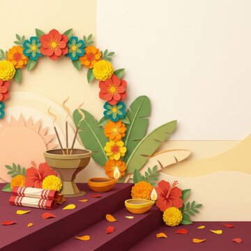 Dussehra Vijayadashami cultural traditions victory symbols paper cut illustration