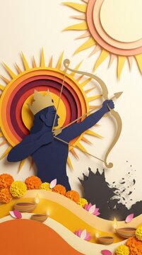 Dussehra VijayaDashami cultural traditions victory symbols community heritage paper cut illustration