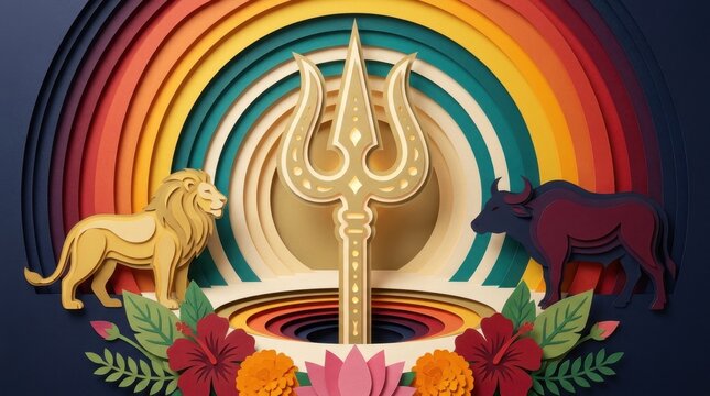 Dussehra Vijayadashami cultural traditions victory symbols layered paper cut illustration collection