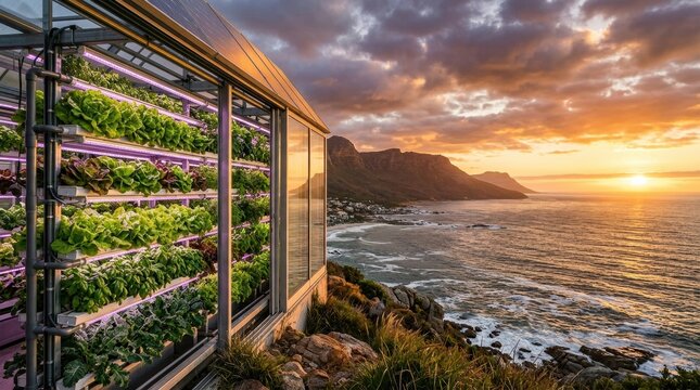 Vertical hydroponic farming gree, advanced enterprise technology and data infrastructure concept