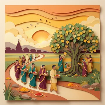 Dussehra Vijayadashami cultural traditions victory symbols community heritage paper cut illustration