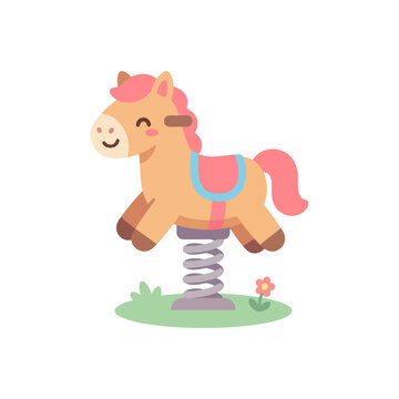 Cute cartoon horse toy on a spring for children.