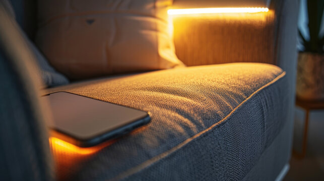 Modern Sofa with Built-in Invisible Armrest Lighting Detail