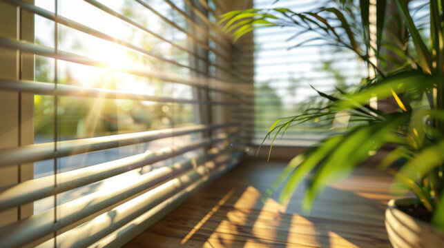 Smart Home Automated Window Blinds with Natural Light and Greenery