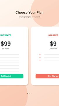 Mobile App Pricing Plan UI Design Carousel Animation.