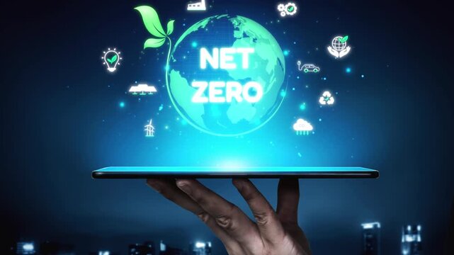 Net zero and sustainability concepts with environmental balance, digital sustainability icons, green energy goals, and eco-conscious digital business transformation for the future. Muxer