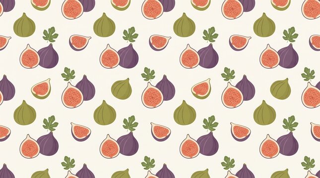 Seamless vector pattern with hand drawn sweet organic purple and green figs