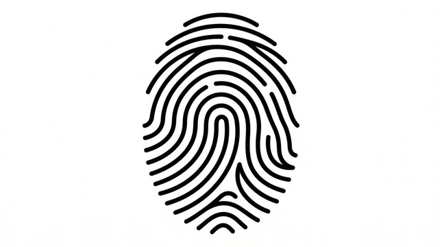Detailed black fingerprint icon representing biometric security, identity verification, personal data protection, and digital authentication.