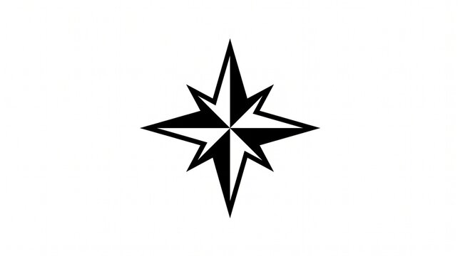 Classic black compass rose navigation symbol representing travel, direction, exploration, orientation, adventure, and geographical location.