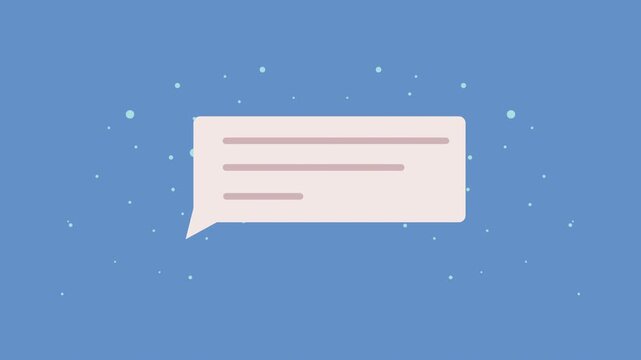 Clean animation of text message appearing and writing in a chat bubble, surrounded by subtle glowing particles against a vibrant blue background.
