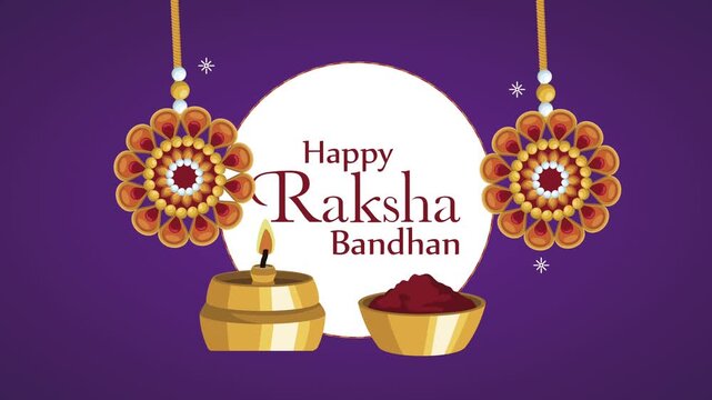 Happy Raksha Bandhan greeting card animation with traditional Indian elements.