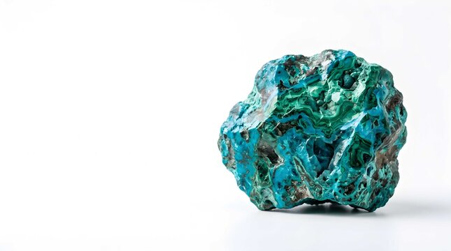 Raw Chrysocolla Mineral Stone with Blue and Green Textures Isolated on White Background