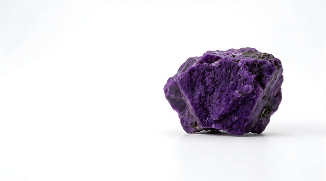 Raw purple sugilite mineral specimen isolated on white background