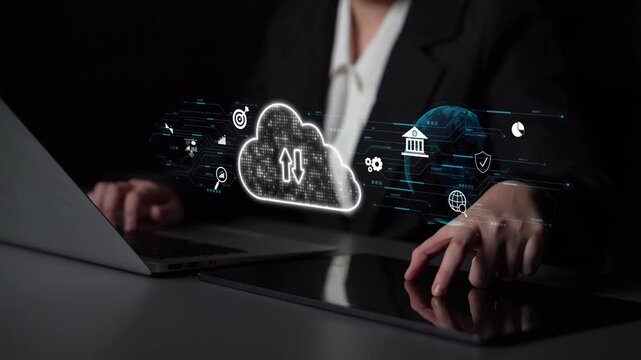 Cloud computing, cloud strategy, and cloud technology transforming digital infrastructure with scalable services, secure data storage, and cloud-based digital business solutions. Muxer