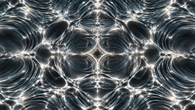 Damascus steel pattern, broad flowing layer and irregular forged swirl across polished surface. Warm industrial texture background in charcoal silver and bronze tone. Metallurgical material pattern fo