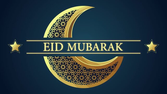 Eid mubarak golden decorative moon motion graphic video for islamic holidays celebration.
