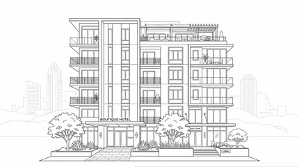 Fototapeta premium Austin Texas Boutique Hotel Line Art Vector