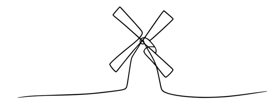 A windmill drawn in continuous line style, representing rural heritage and energy