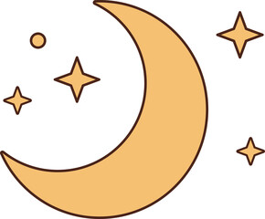 Whimsical crescent moon Halloween clipart with small decorative stars, a simple celestial element for spooky seasonal invitations, cards, crafts and printable designs © PepperGlory