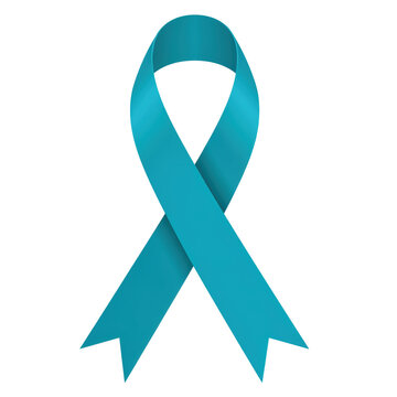 Teal awareness ribbon symbol for ovarian and cervical cancer support isolated on a transparent background