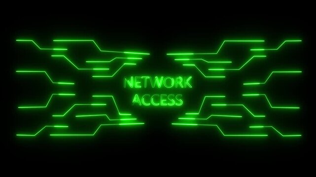 Neon green circuit board animation showing digital connectivity with glowing linear patterns and text overlay reflecting advanced computer infrastructure for future cyber concepts.