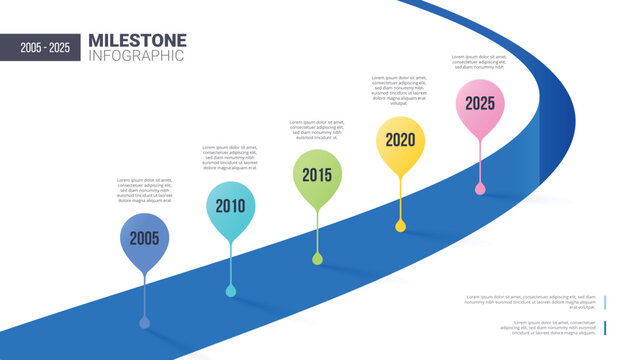 5 Steps Modern milestone diagram with road journey concept, presentation vector infographic.