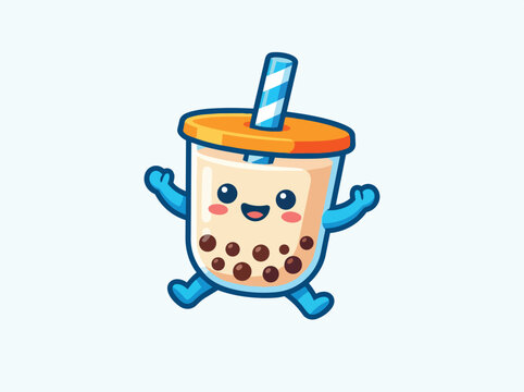 Happy Boba Tea Cup Character Illustration