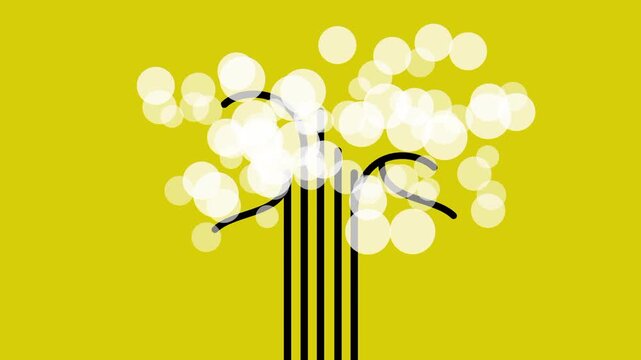 a blossoming tree covered in white flowers on an olive yellow background for spring nature themed motion design project