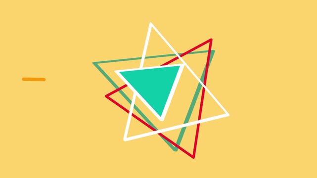 overlapping teal red and white triangles forming an abstract shape on a warm yellow background for creative motion design