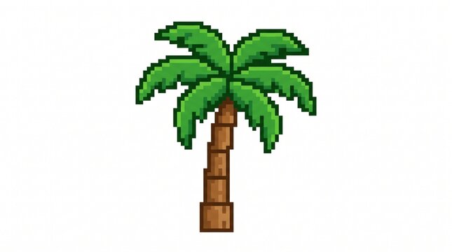 8-bit pixel art of a single simple tropical palm tree environment game asset isolated on a solid white background.