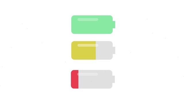 Animated battery icons showing different charge levels in flat vector style